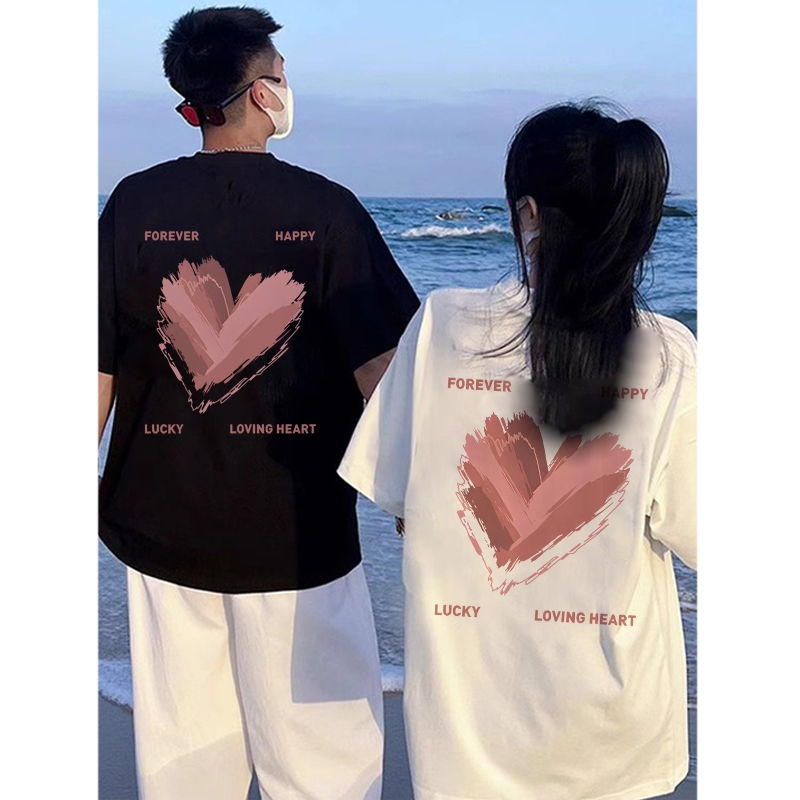Korea Hati Merah Muda baju kaos pria T-shirt wanita t shirt pria couple pasangan oversize couple