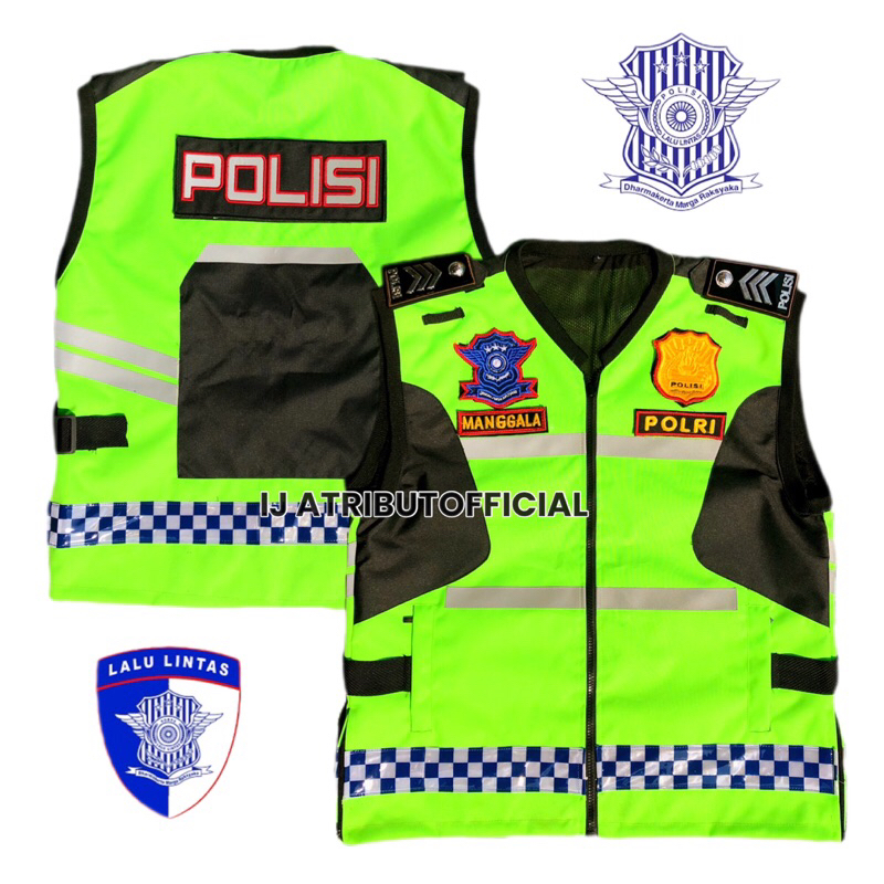 Rompi Polisi Lantas Cordura Tebal Hitam Hijau stabilo Terbaru