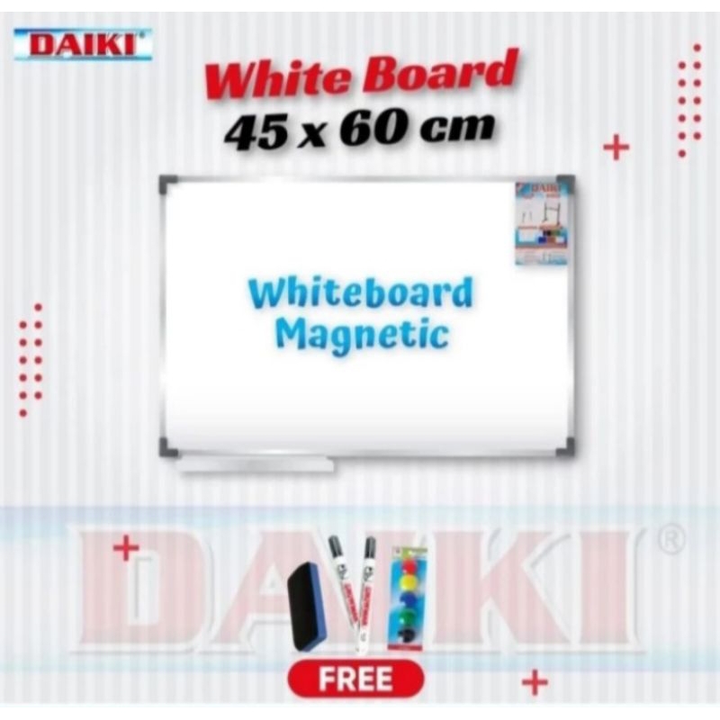 

DAIKI Papan tulis white board Single face magnetic gantung uk 40 x 60 cm / 45 x 60 cm / 50 x 70 cm.