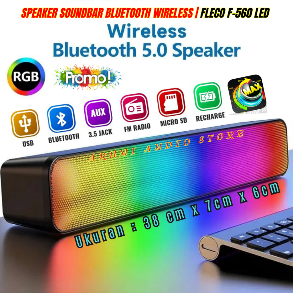 Fleco Speaker Bluetooth Soundbar Rgb 5 Colors Led Light Computer Tv Phone Tf Multifunction 5.0 Bluet