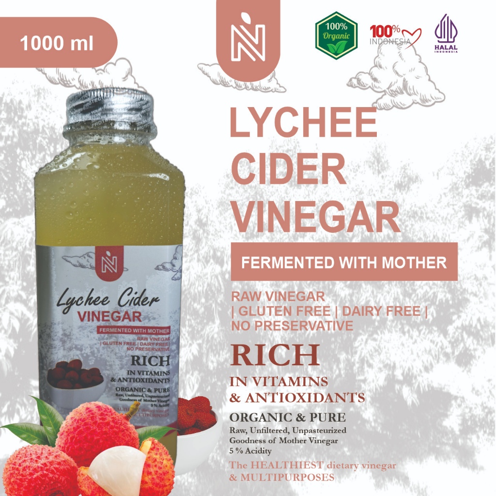 

BENUTRIVA Cuka Buah Leci 250ml - 1000ml dengan Endapan Mother Fermentasi /Lychee Cider Vinegar Bragg