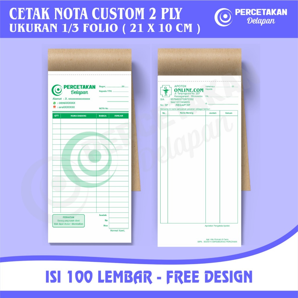 

Nota custom 2 ply 1/3 folio 21 x 10 cm