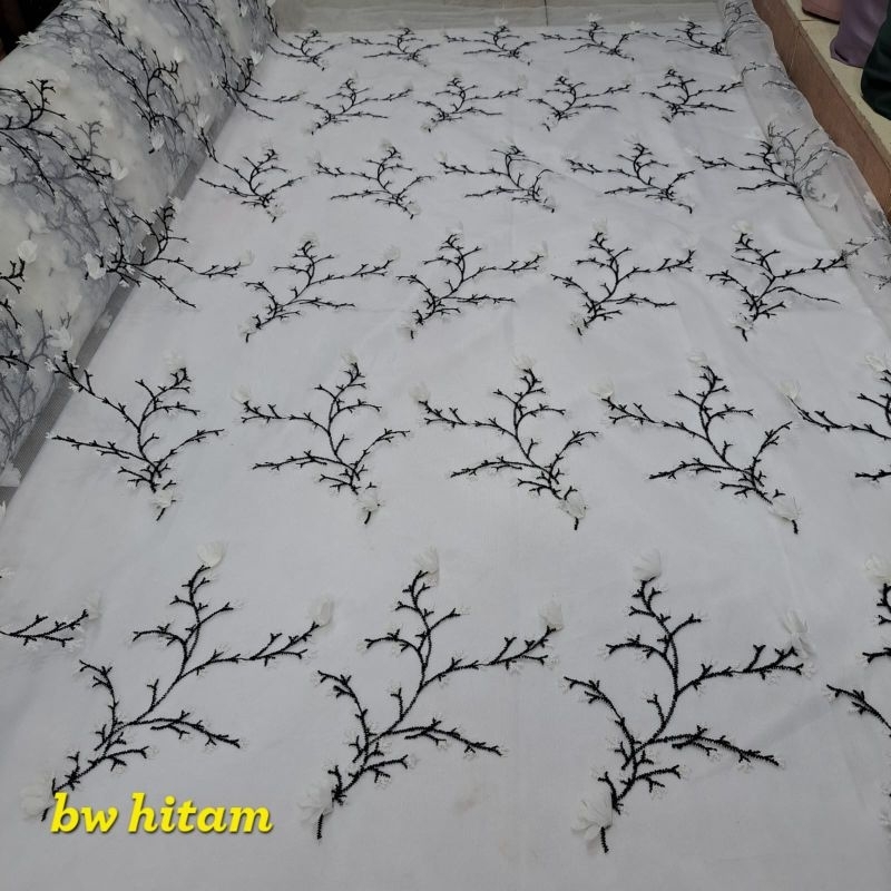 KAIN/BAHAN TILLE ORGANZA MOTIF BUNGA 3D PREMIUM