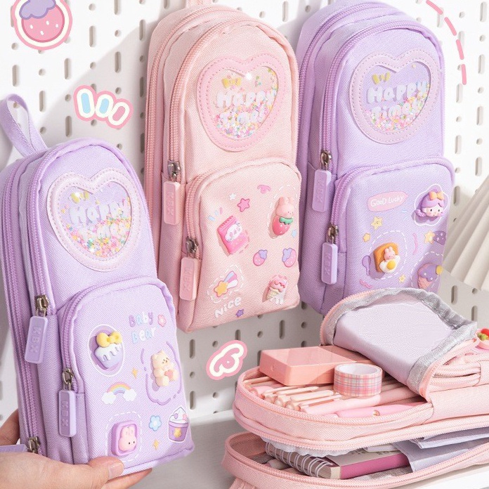 

KI3 Tempat pensil kotak 3D Anak perempuan Lucu Kotak pensil kanvas 6 ruangKotak pensil anak sekolahTempat pensil kapasitas strobericeries krim
