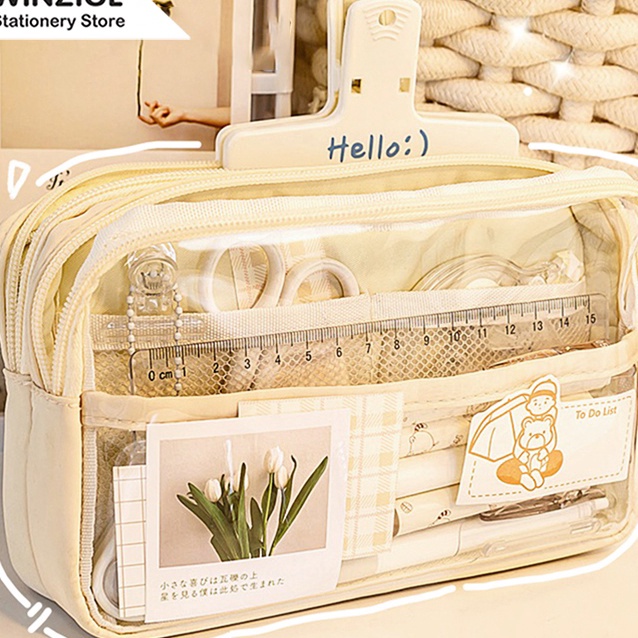 

Cashback Winze kotak pensil transparan aesthetic pencil case large tempat pensil pen pouch lucu stationery organizer
