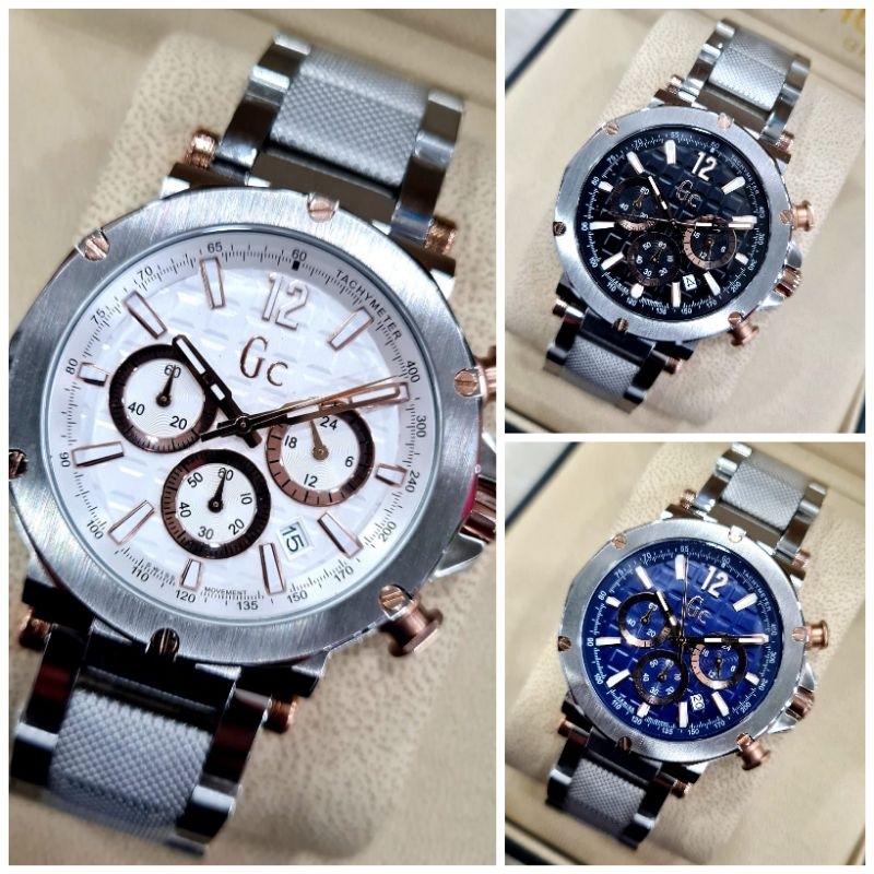 JAM TANGAN PRIA GC Y53005G2 RANTAI | GUESS COLLECTIONS SILVER COMBI ORI BM