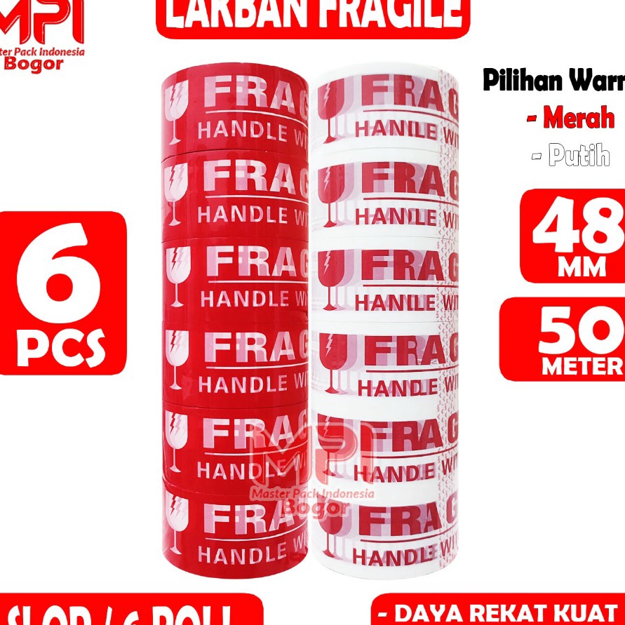 

Wow 1 SLOP 6 PCS Lakban Fragile Merah Fragile Putih 48 mm x 5 yard Jangan Di Banting MPI