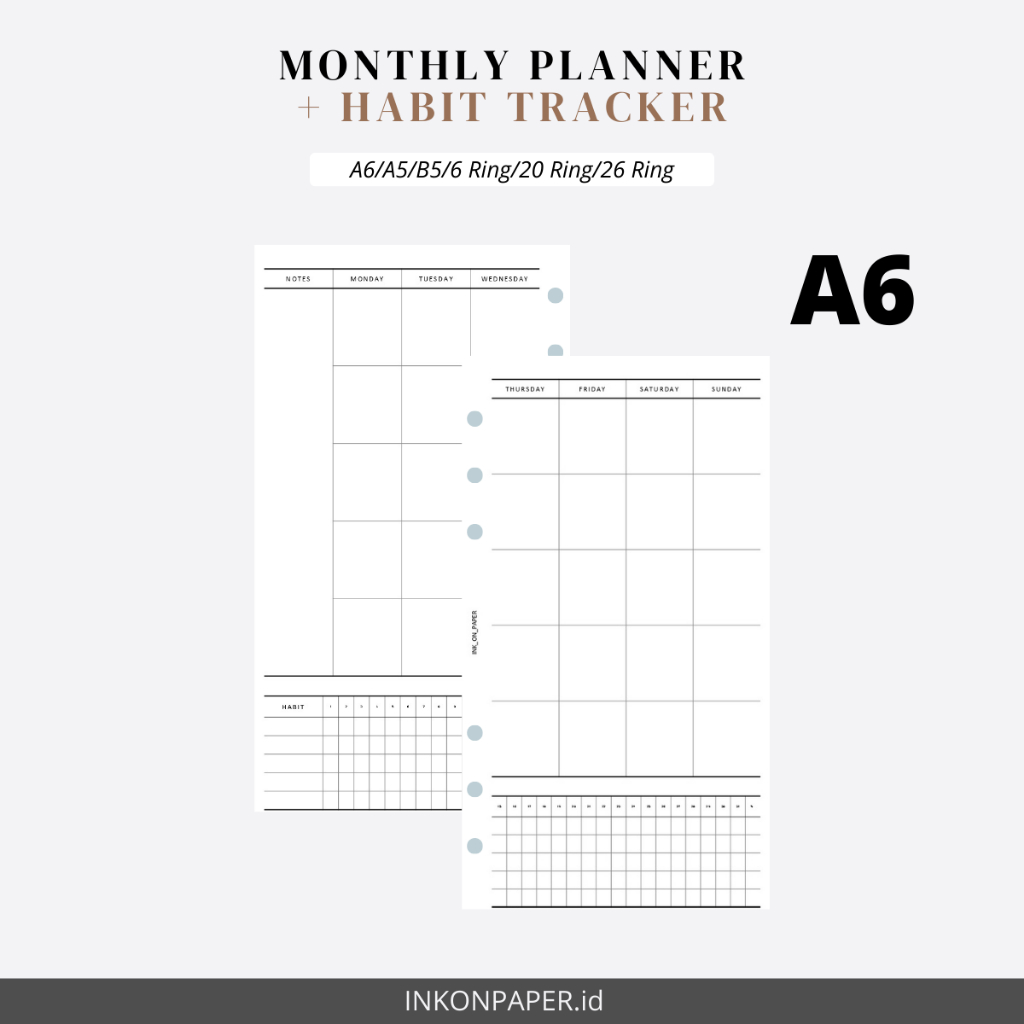 

A6 - Planner, Monthly Planner + Habit Tracker by INK_ON_PAPER