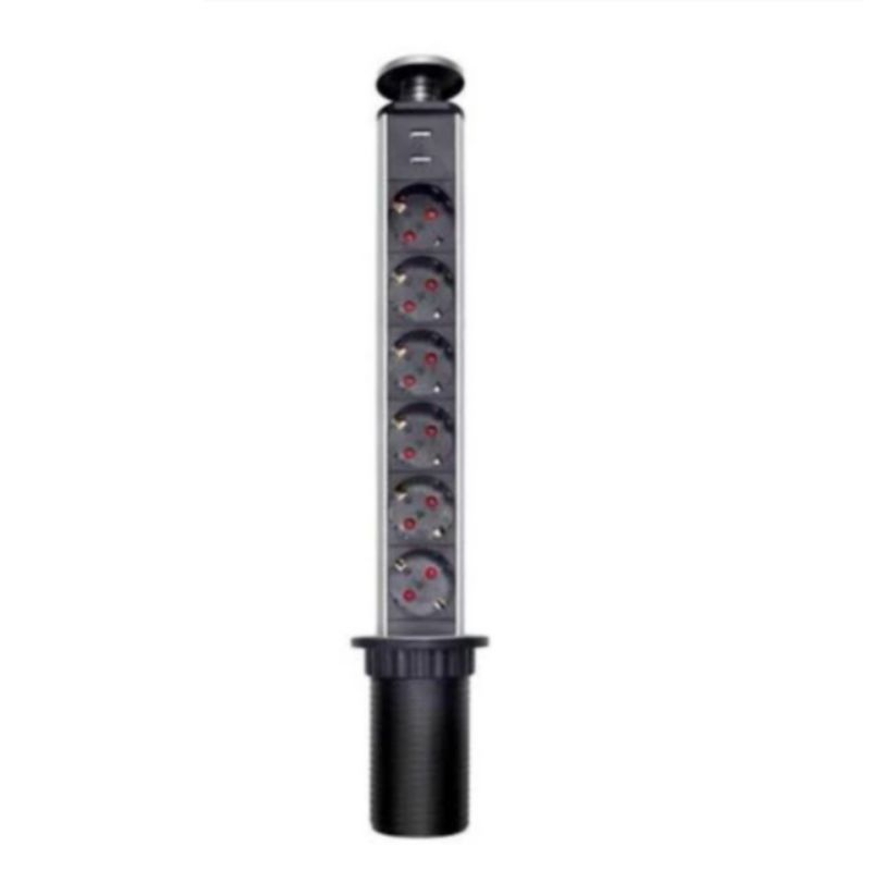 STOP KONTAK TANAM MEJA MEETING 6 COLOKAN LISTRIK+2 USB CHARGER