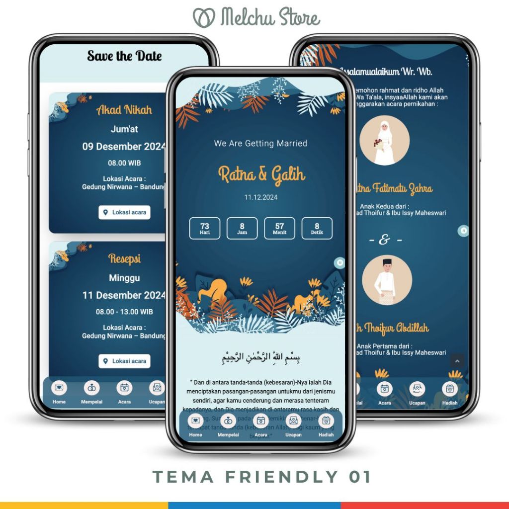 Undangan Pernikahan Digital Website Tanpa Foto atau Animasi Kartun Undangan Link WA Elegan