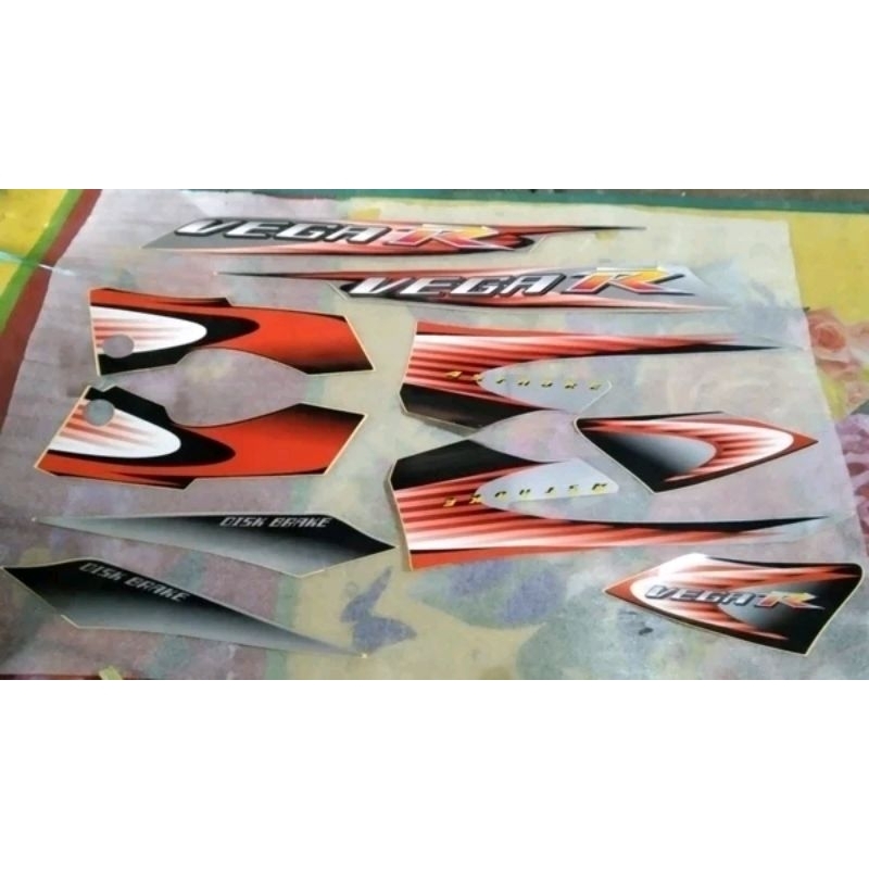 striping stiker bok cover body full set Assy kanan kiri Vega r New Nos original hitam oranye orange 