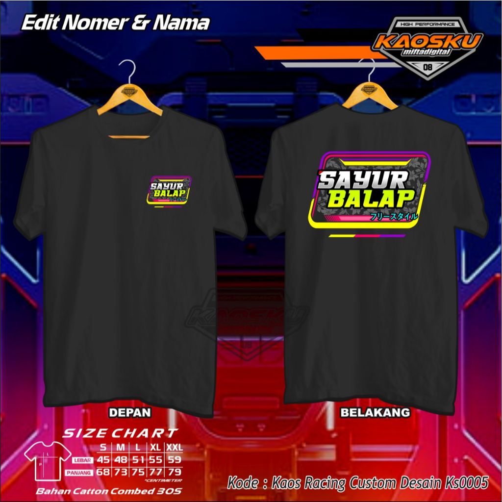 KAOS RACING SAYUR BALAP | KAOS KATA-KATA DESAIN OTOMATIF #KS 0005