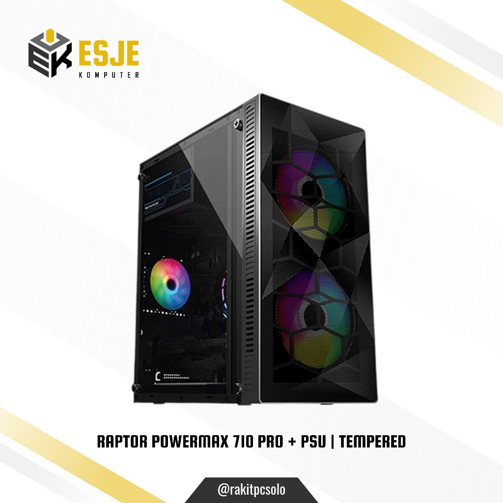 Gaming Case Power Up Raptor Powermax 710 Pro Include PSU + 2 Fan RGB - Casing PC PowerUp