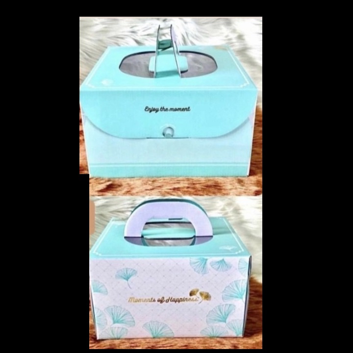 

( 2 pcs ) Gable Box Handle Motif Kipas Krdus tenteng 25x25x17 cm Packaging Hampers Cake Kue