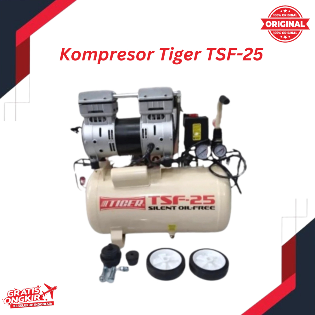MESIN KOMPRESOR ANGIN LISTRIK SILENT/OILLESS RAMAH LINGKUNGAN TIGER TSF-25 HEAVY DUTY (tanpa oli)