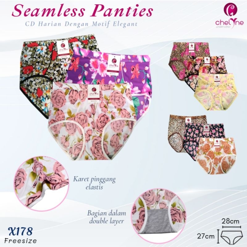 ISI 3PCS CD/Celana Dalam Wanita Satin Seamless Jumbo Super Lembut Chelyne X178
