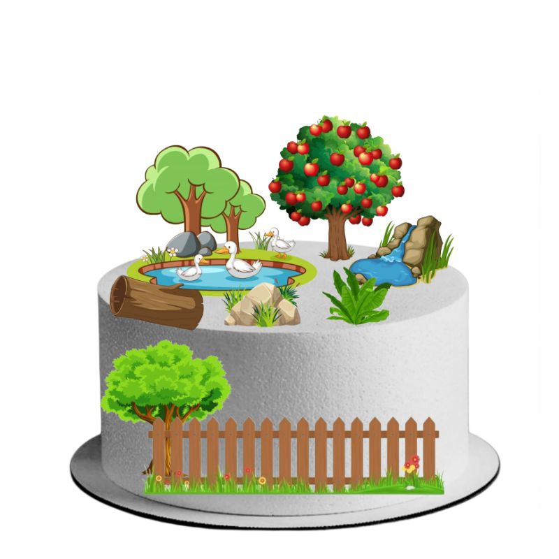 

hiasan ulang tahun dekorasi kue cake tema taman/hiasan cake lucu