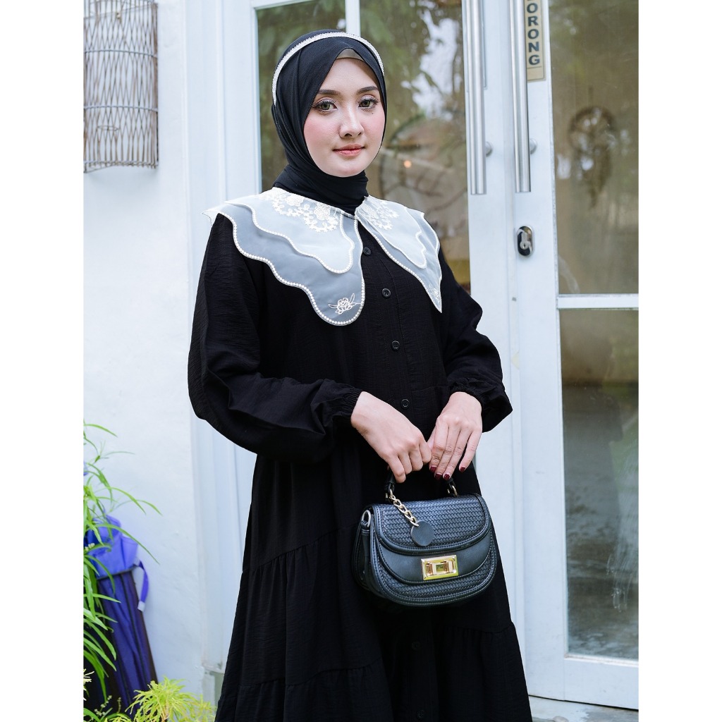 MIDI DRESS MUSLIM POLOS MURAH MIX ORGANDA KERAH RENDA / MIDI DRESS POLOS WANITA TERBARU / MIDI DRESS