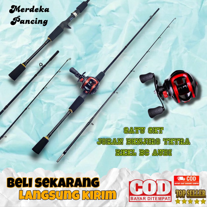 Joran pancing bc baitcasting Benjiro Tetra + Reel BC Audi fiber solid semi kaku line 7-15 lbs 165 18