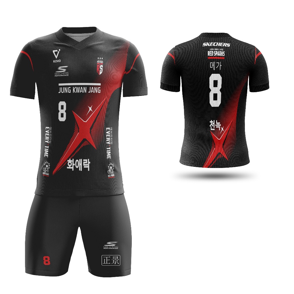 Baju Kaos Jersey Voli Red Sparks Korea 2024 2025 Volly Hitam Merah Pria Free Custom Nama Full Printi