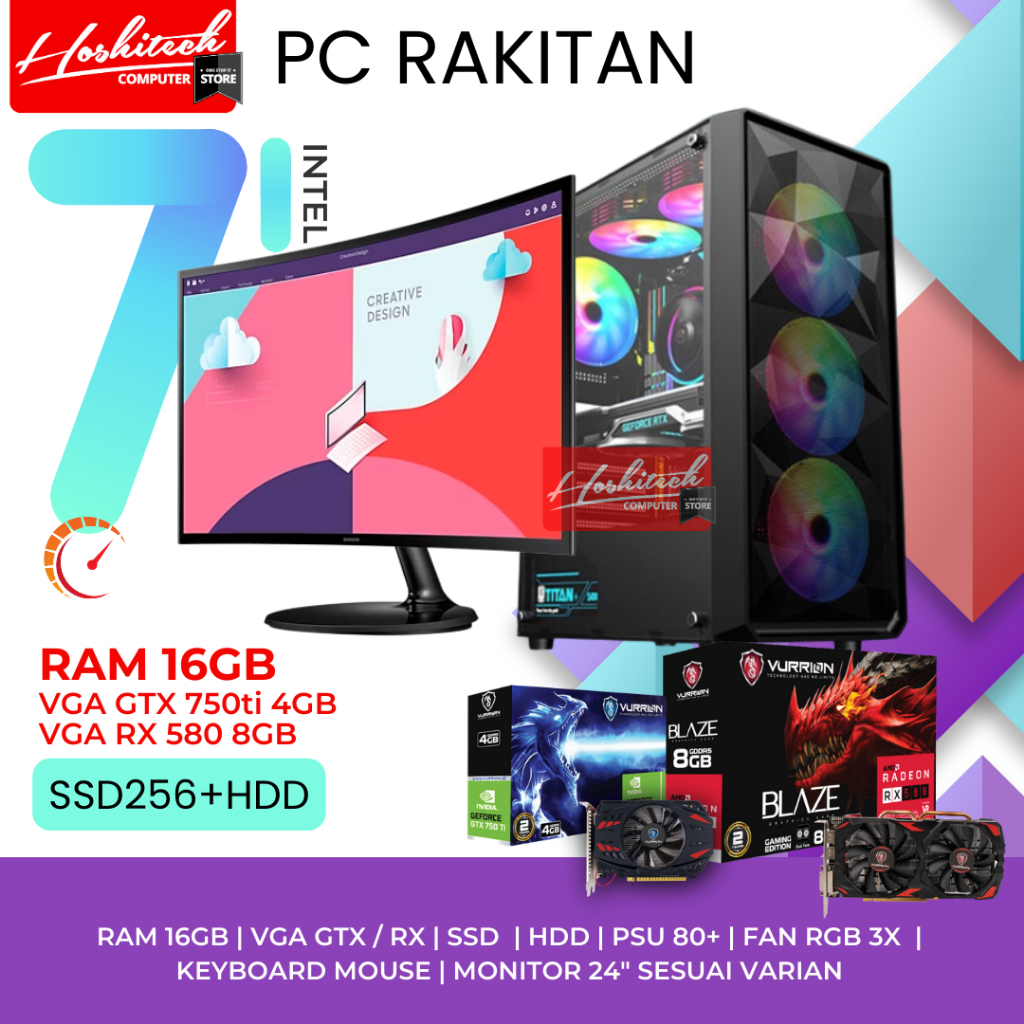 PC Rakitan I7 SSD HDD RAM 16GB VGA Monitor 24 inch Request