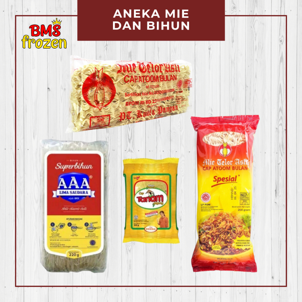 

BMS Frozen Mart | Bihun Jagung - Bihun Beras - Mie Telor Asli - Mie Telor Asli Atoom Bulan