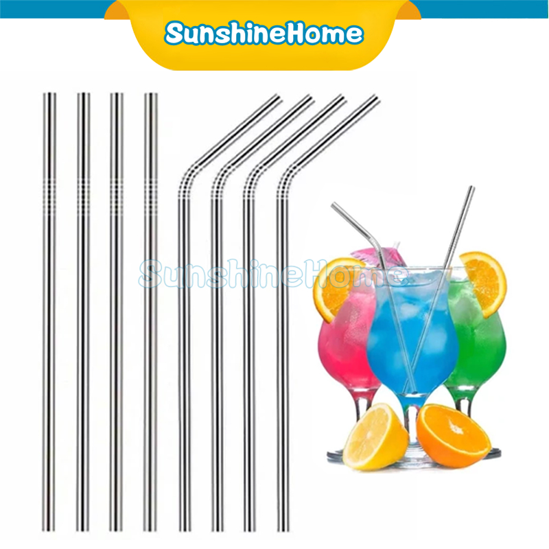 10PCS Sedotan Stainless Lurus Sedotan Minum Bengkok / Sedotan Stainless Steel Melengkung / Sedotan S