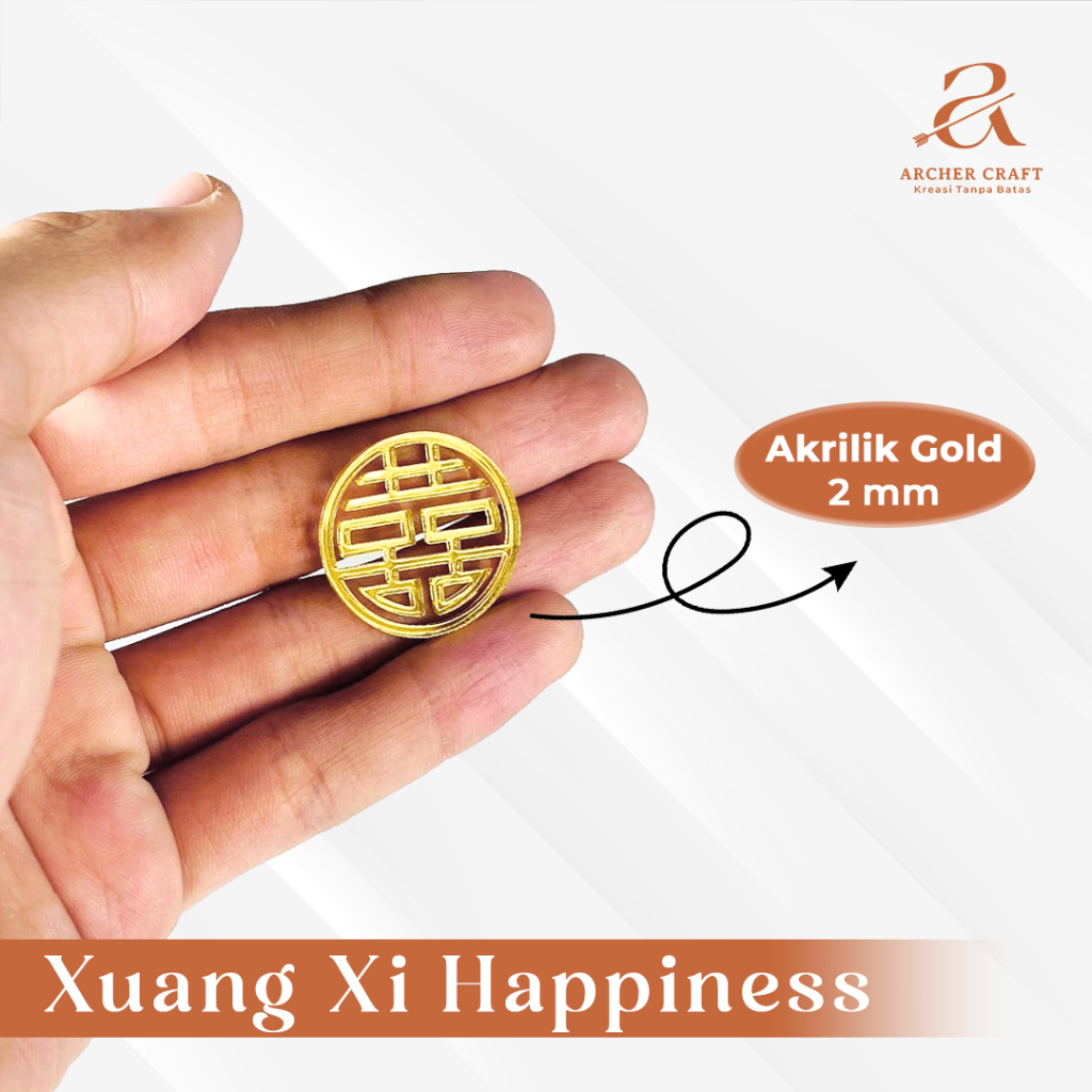 SHUANG XI XUANG XI DOUBLE HAPPINESS GOLD DEKORASI MAHAR WEDDING AKRILIK