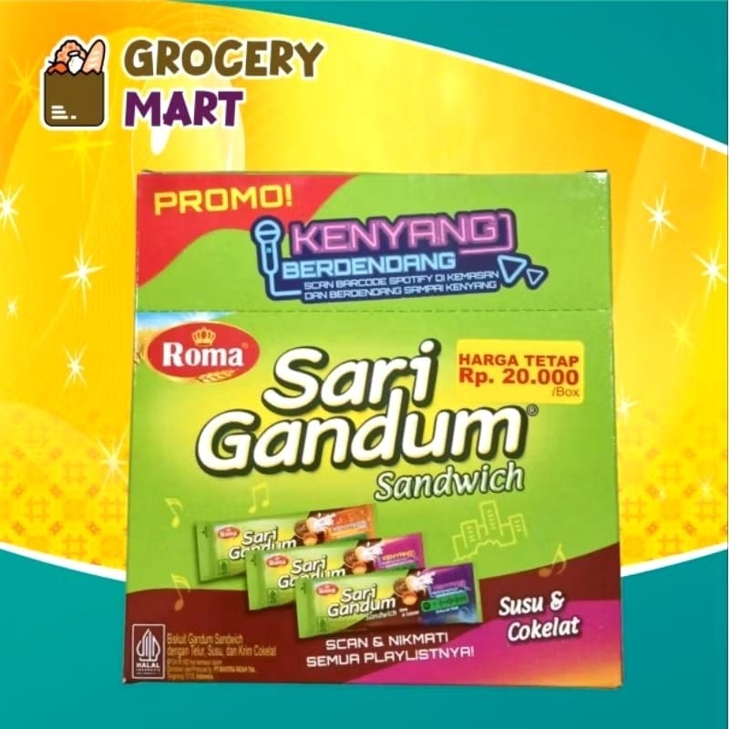 

(BOX) Roma SARI GANDUM Sandwich Susu&Cokelat Isi 12Pcs