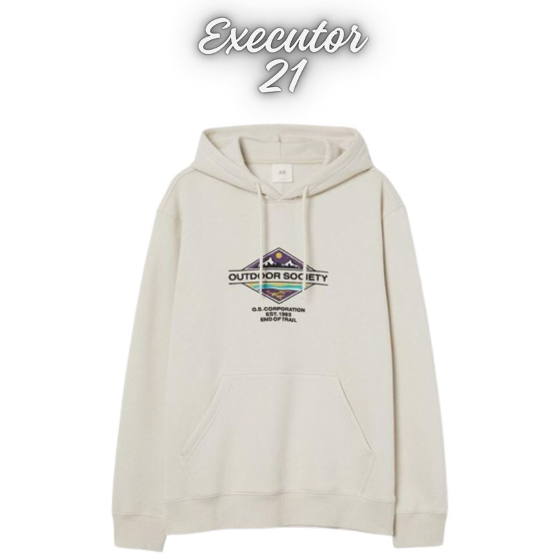 Hoodie hm Bordir Outdoor Society Cream Flecee Katun