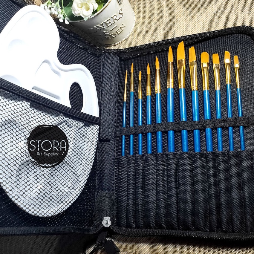 

HJ6 Joyko Kuas Lukis Set 12 Palette Travel Bag Art Brush Set BRS7 Set Alat Lukis