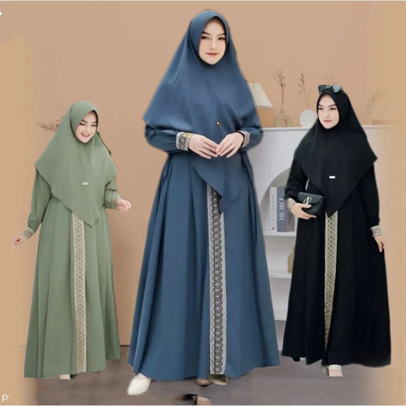 BAHAN PREMIUM / Gamis wanita crinkle airflow/Gamis maxi panjang Motif renda Varian Cantik/Gamis Maxi