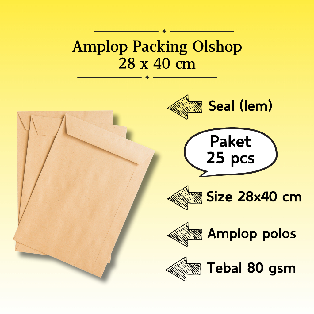 

25 Pcs Potrait - Amplop Packaging Kraft Potrait Amplop Klasik Coklat Polos Seal (Pakai Lem) 28 X 40 CM