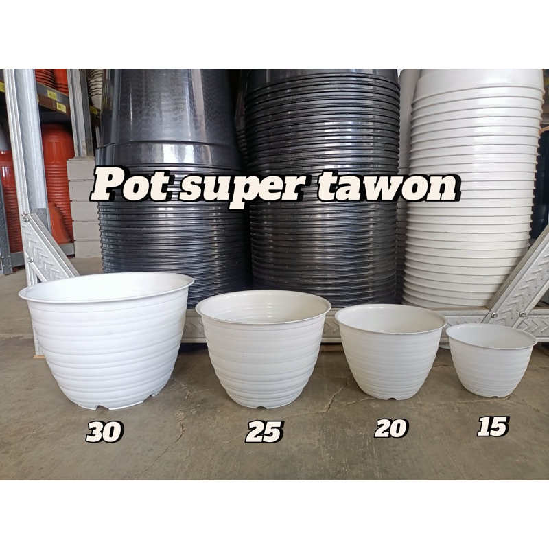 Pot super tawon 25 putih - pot super tawon 30 - pot plastik bunga dan tatakan