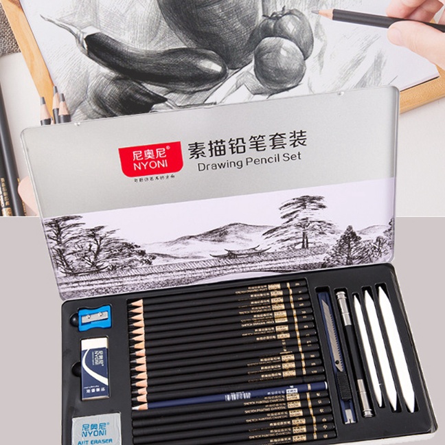 

KF7 Set 29pcs Lukis Sketsa Lengkap Drawing Pencil Gambar Metal Tin Box Pensil Gambar