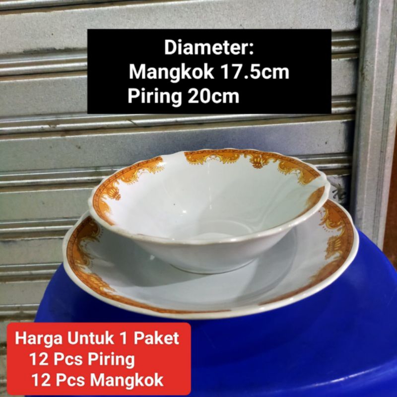 piring makan keramik mangkok keramik MAHKOTA LILIA Harga untuk 1 Paket (12 Piring 12 Mangkok)