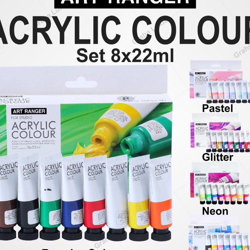 

Promo Art Ranger Acrylic Set Pastel Neon Glitter Metallic Regular Set Cat Akrilik 8x22ml
