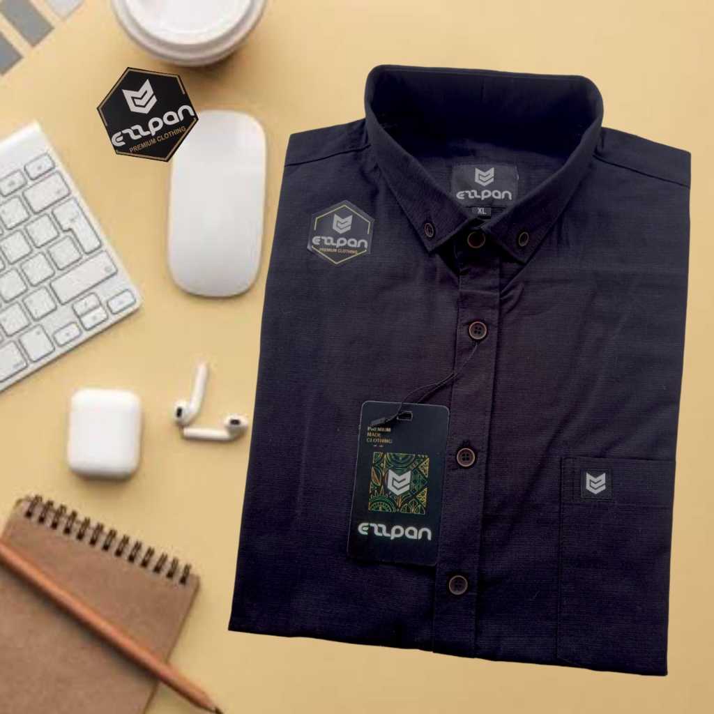 Kemeja Hitam Katun Sigarete Hem Pria Polos Baju Cowok Distro Formal