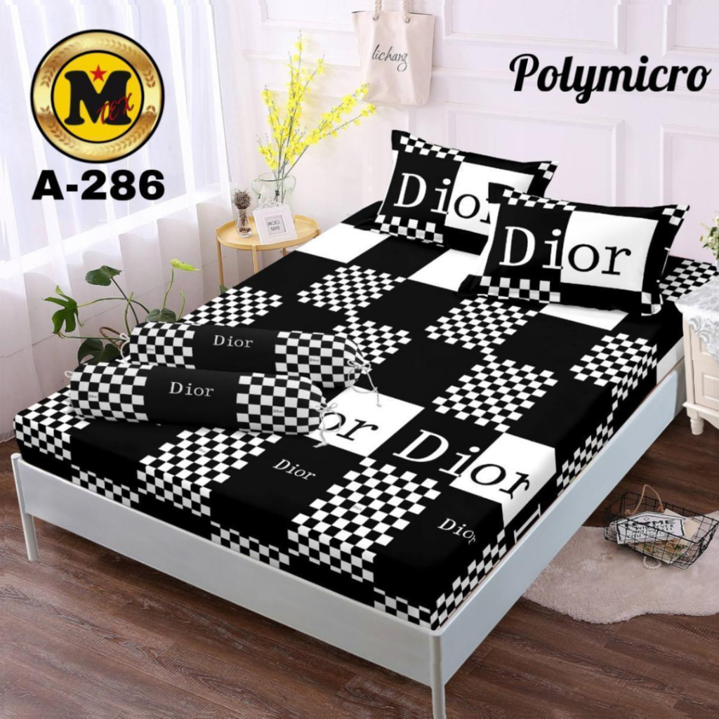 SPREI SET MOTIF DIOR UKURAN SUPER JUMBO LENGKAP 2 SARUNG BANTAL DAN 2 SARUNG GULING