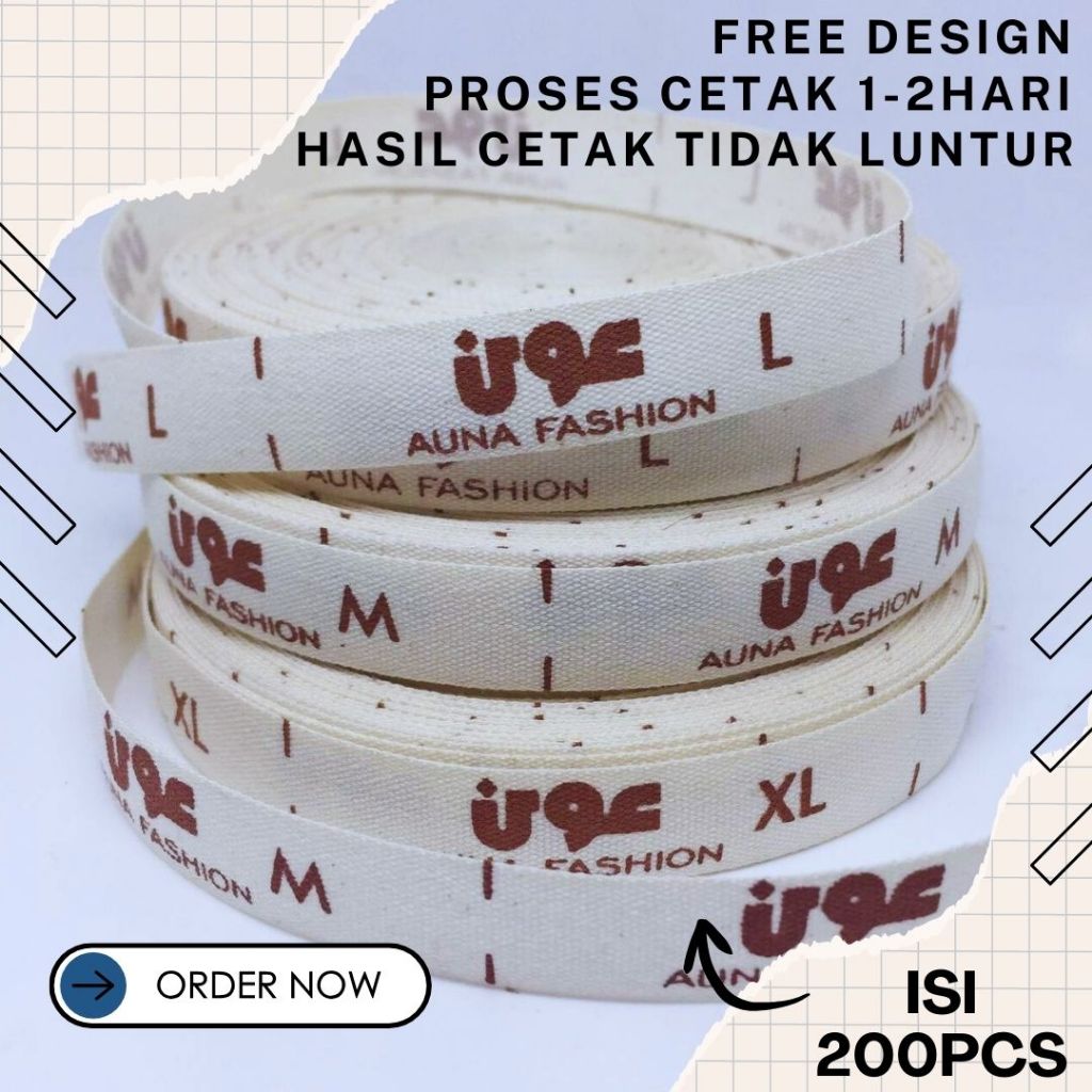 

200pcs label katun / label baju / label hijab / katun halus / katun cream putih hitam / label kain
