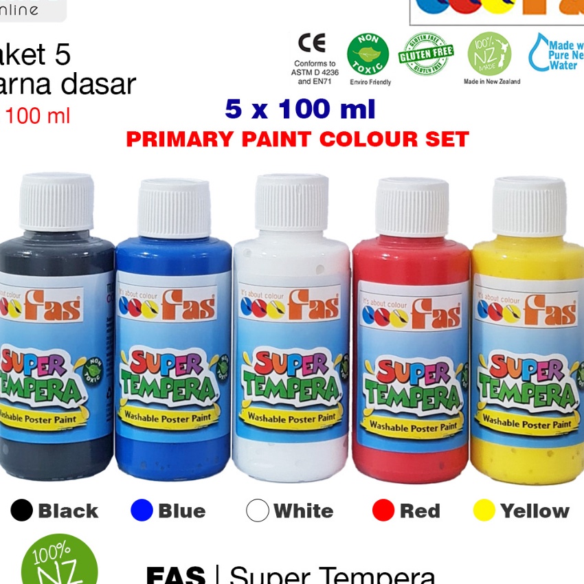 

KF7 FAS Tempera Primary Colour Set 5 warna dasar Cat Lukis Sekolah 5 x 1 ml