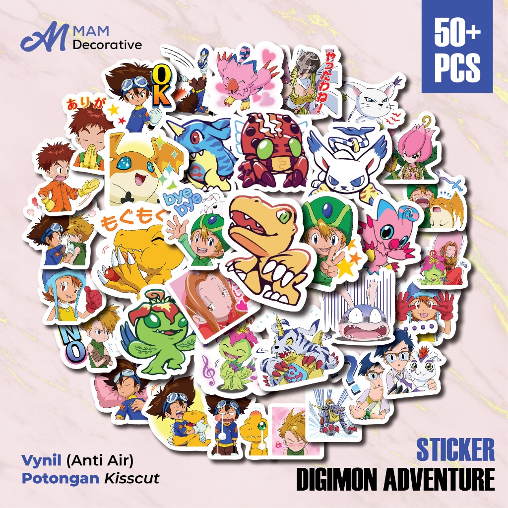 

50 PCS STIKER DIGIMON | Vinyl Waterproof | Stiker Helm Buku Journal Casing HP Laptop