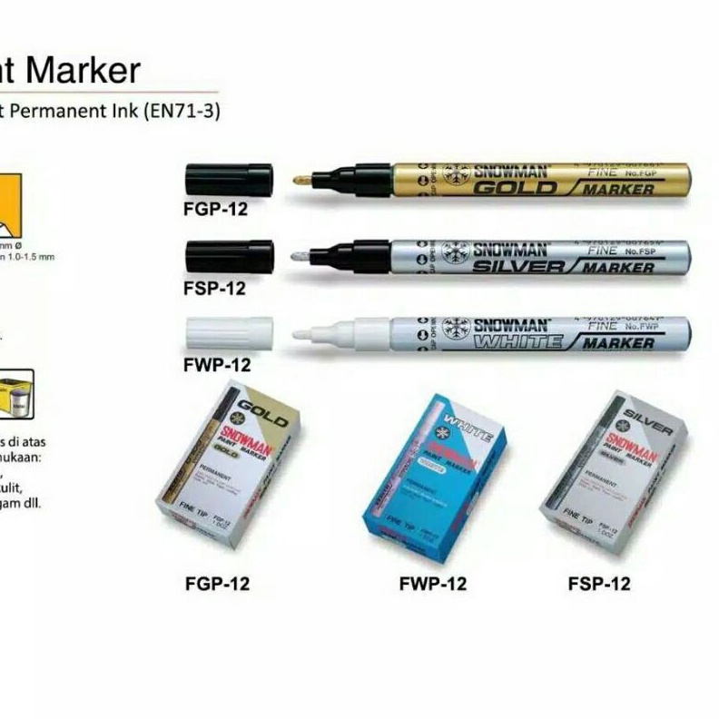 

Potongan Harga 1 Spidol Snowman Permanen Marker Fine Tip Gold FGP12 Silver FSP12 White FWP12