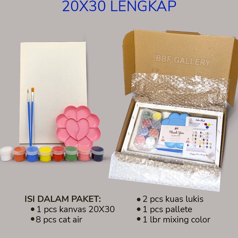 

FG2 Kanvas lukis putih 2x3 cm lengkap dengan 8 cat air akrilik palet dan 2 pcs kuas flat round Set melukis lengkap lengkap melukis mewarnai canvas