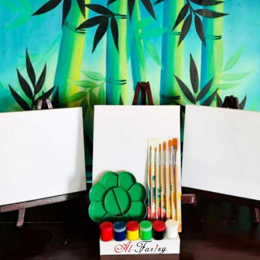 

KF7 3Buah Kanvas Lukis Ukuran 2x2 cm Lengkap dengan Cat Akrilik 6 Warna 5 Buah Kuas Lukis BONUS Palet