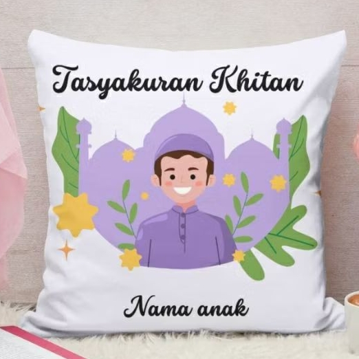 Souvenir Bantal Printing Custom Foto Khitanan Sunatan Murah 30x30