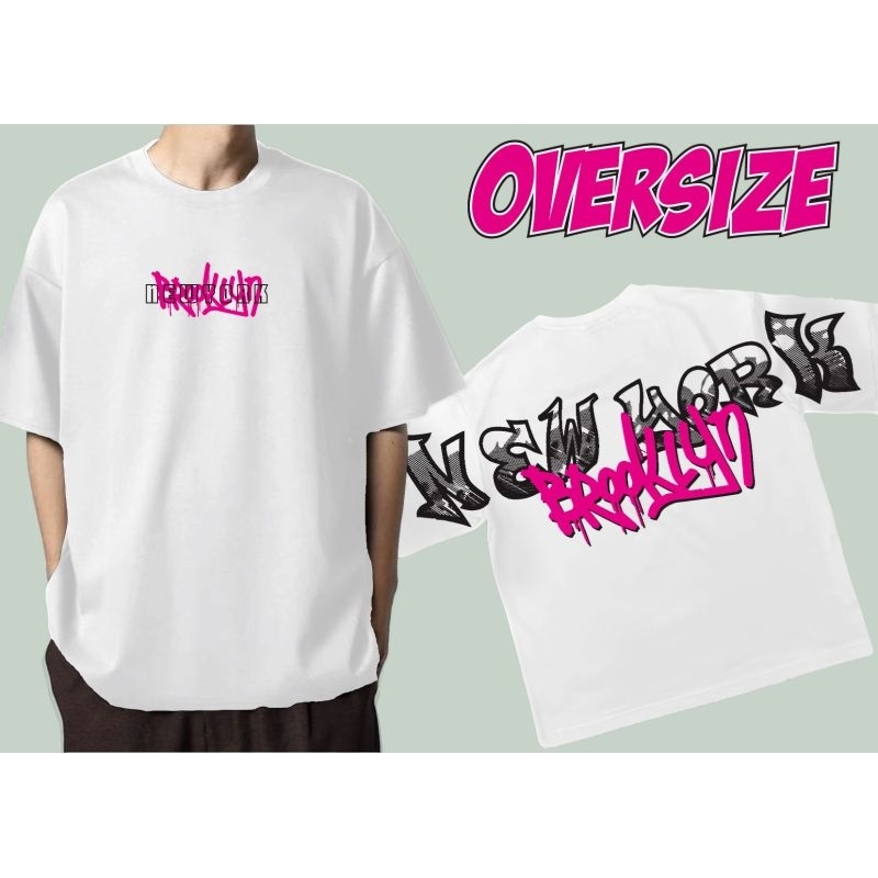 (Spesialis Oversize) Baju Atasan Kaos Pria Oversize Warna Putih Tulisan