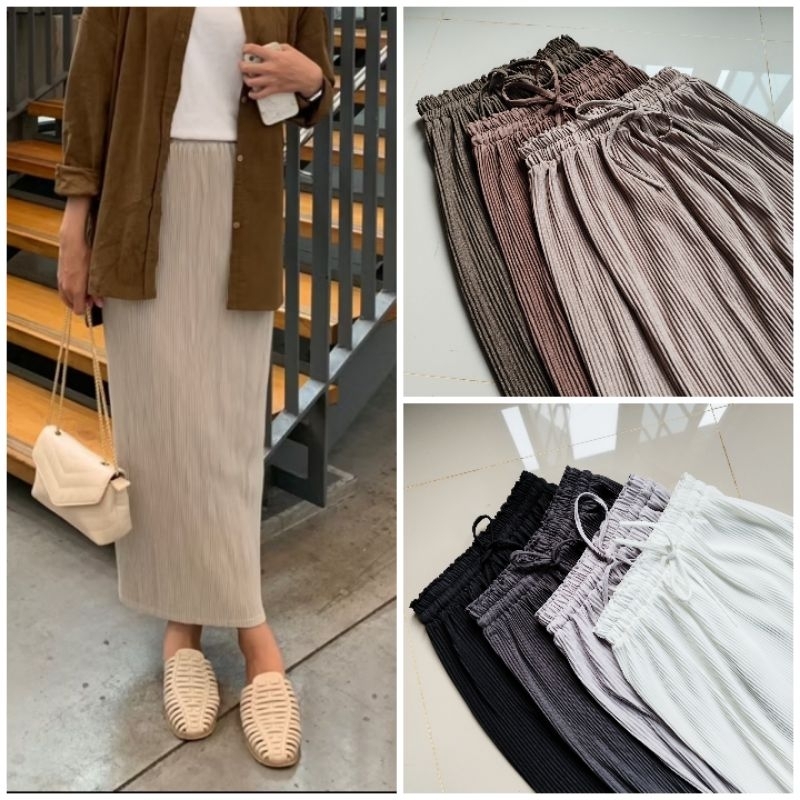 ROK SPAN LIDI PREMIUM - Rok span lidi panjang full karet rok plisket wanita