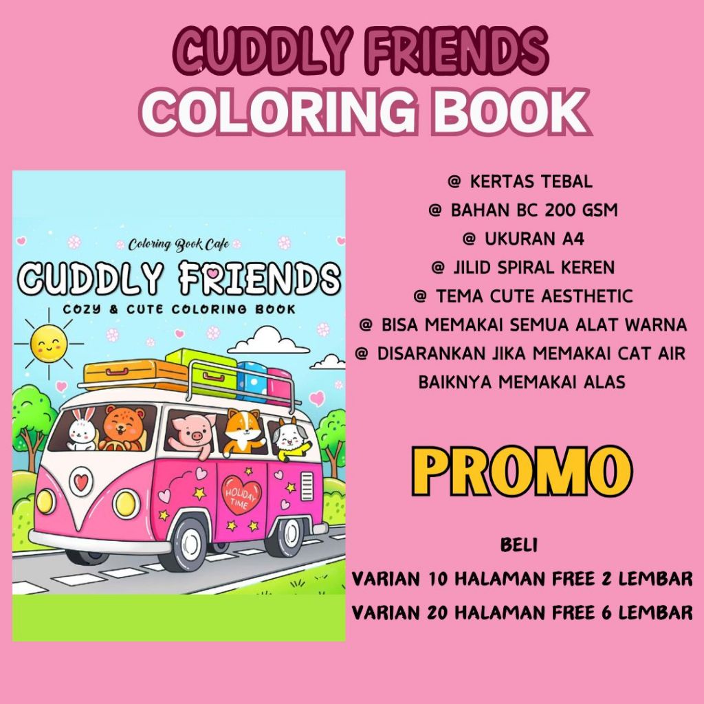 

CUDDLY FRIENDS Coloring Book Buku Mewarnai Menggambar Anak Remaja Dewasa Kertas Tebal Cute Premium