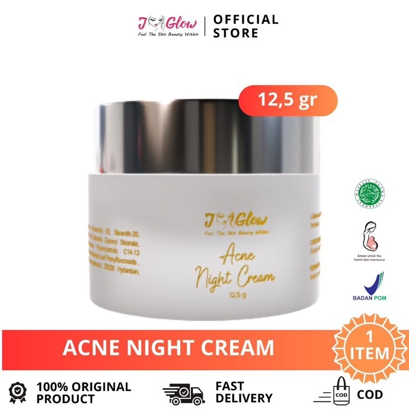 J-GLOW Skincare acne night cream / cream malam acne-12,5g